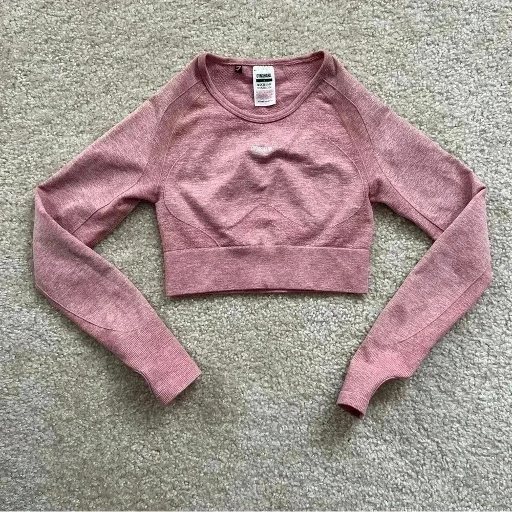Gymshark Flex Crop Top Long Sleeve Active Deep Blush/White Size Small GLCT3857